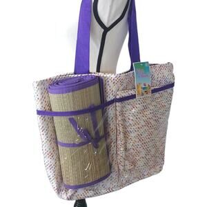 Life is a Beach Large Tote Shoulder bag mat and pillow set NWT